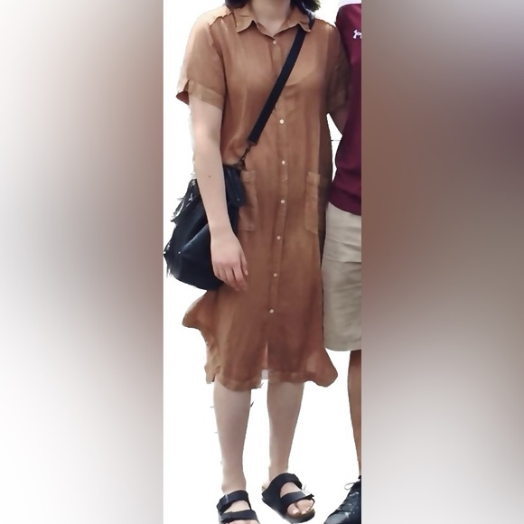 ✨HOST PICK✨ Aritzia Wilfred Free Crinkle Midi Shirt Dress - Burnt Orange/Amber - Picture 5 of 6